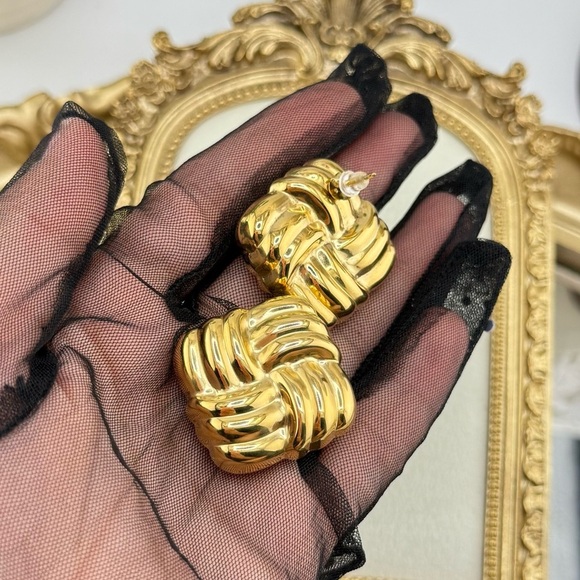 Bold Gold Woven Earrings | PVD Real Gold Plated Stainless Steel - Picture 10 of 11